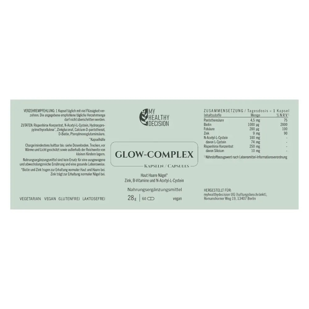 GLOW-COMPLEX für Haut Haare und Nägel mit Mineralstoff Zink - Nahrungsergänzungsmittel