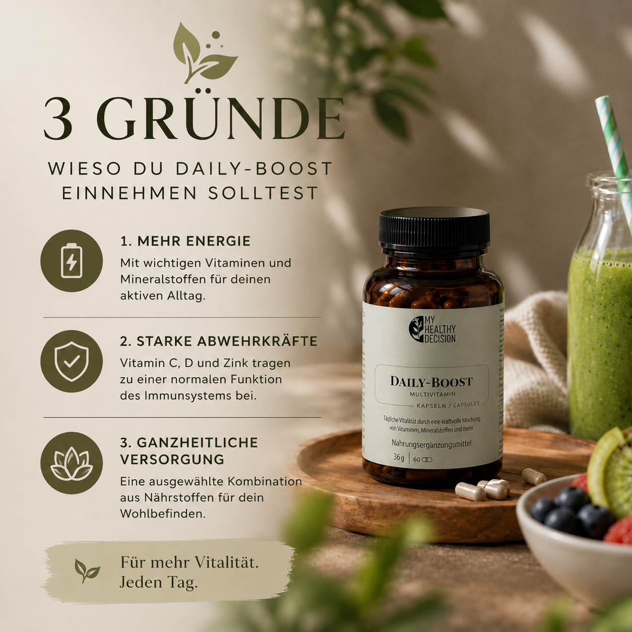 DAILY BOOST mit Coenzym Q10 und essentiellen Vitaminen und Mineralien | 2er Pack