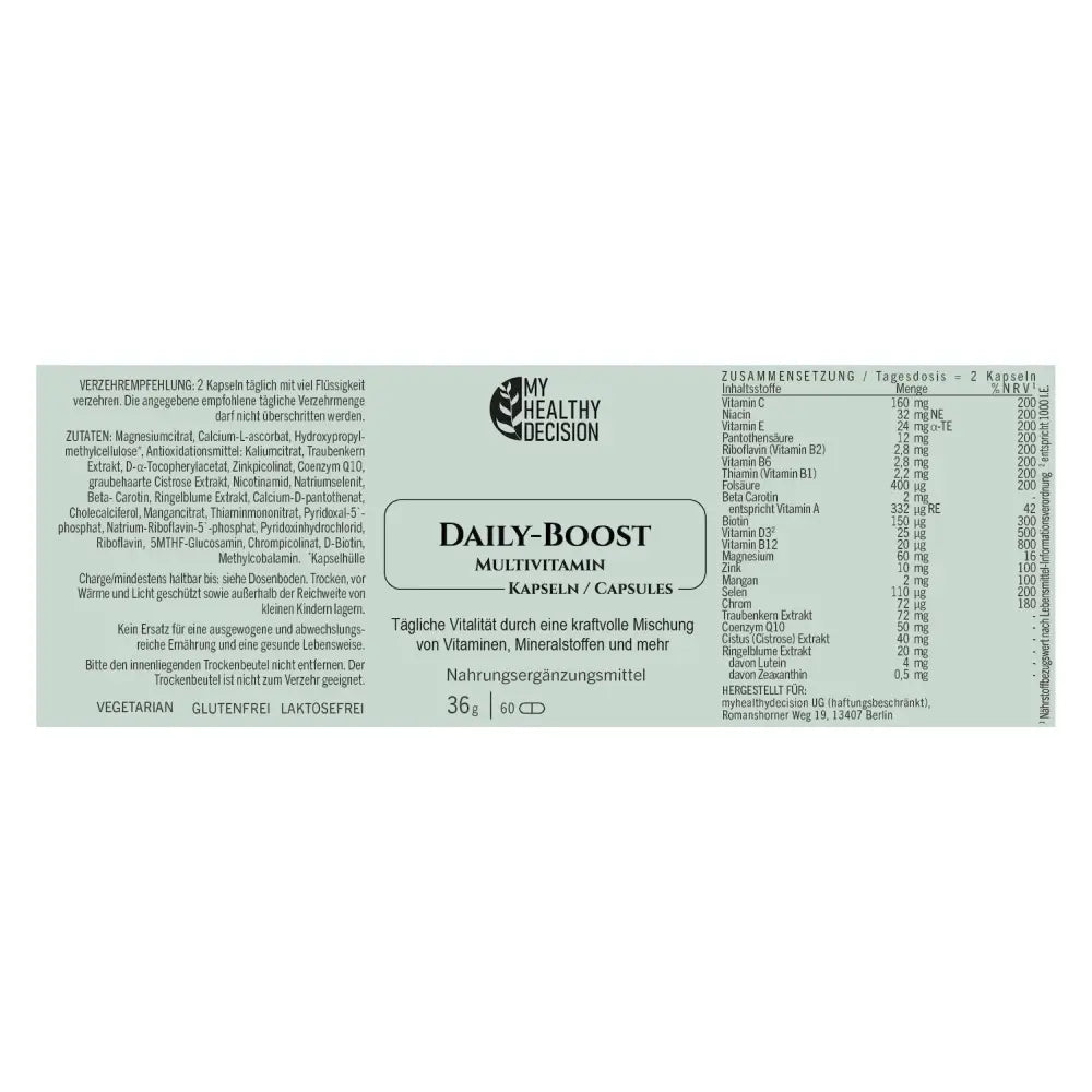 DAILY BOOST mit Coenzym Q10 und einer Reihe essentieller Vitamine - Nahrungsergänzungsmittel