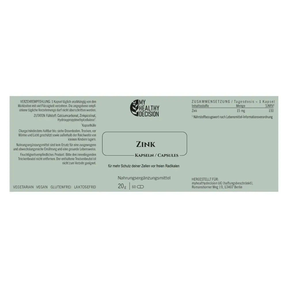 Zink 15 mg Zinkpicolinat für ein starkes Immunsystem - Nahrungsergänzungsmittel